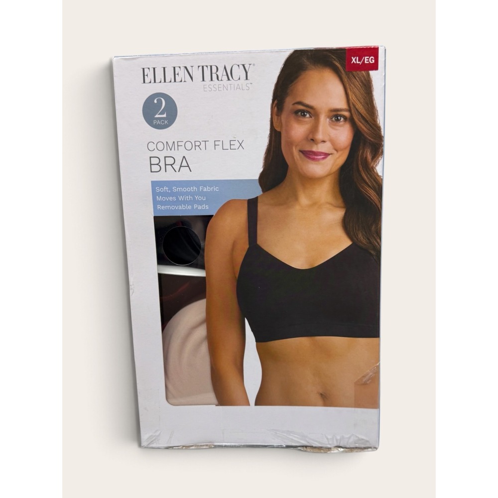 Ellen Tracy Essentials Comfort Flex Bra 2 Pack Black Nude Size XL NIB